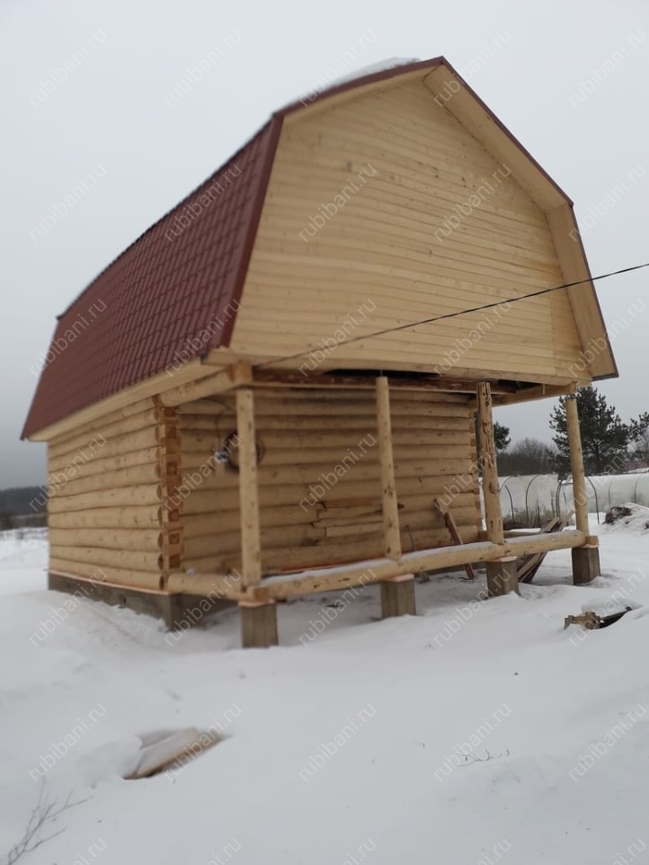Баня сруб 6 на 6 с террасой и мансардой — фото 2 Баня сруб 6 на 6 с террасой и мансардой — фото 2