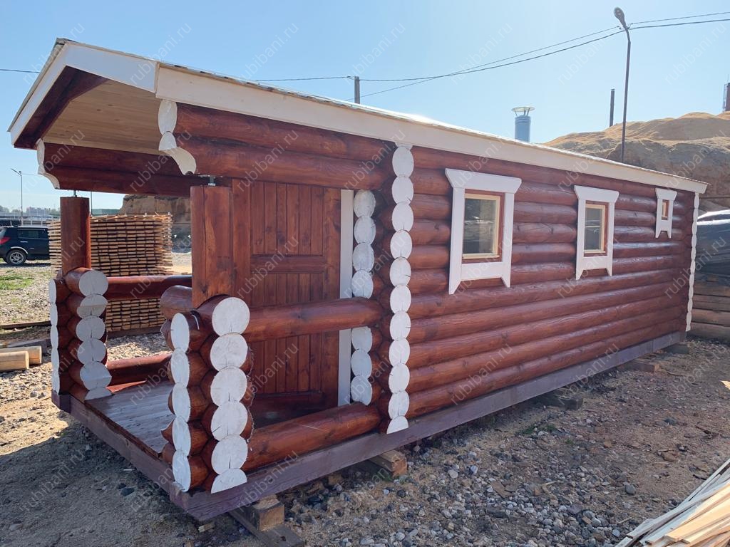 Баня из бревна 2 на 7 с крыльцом — фото 1 Баня из бревна 2 на 7 с крыльцом — фото 1